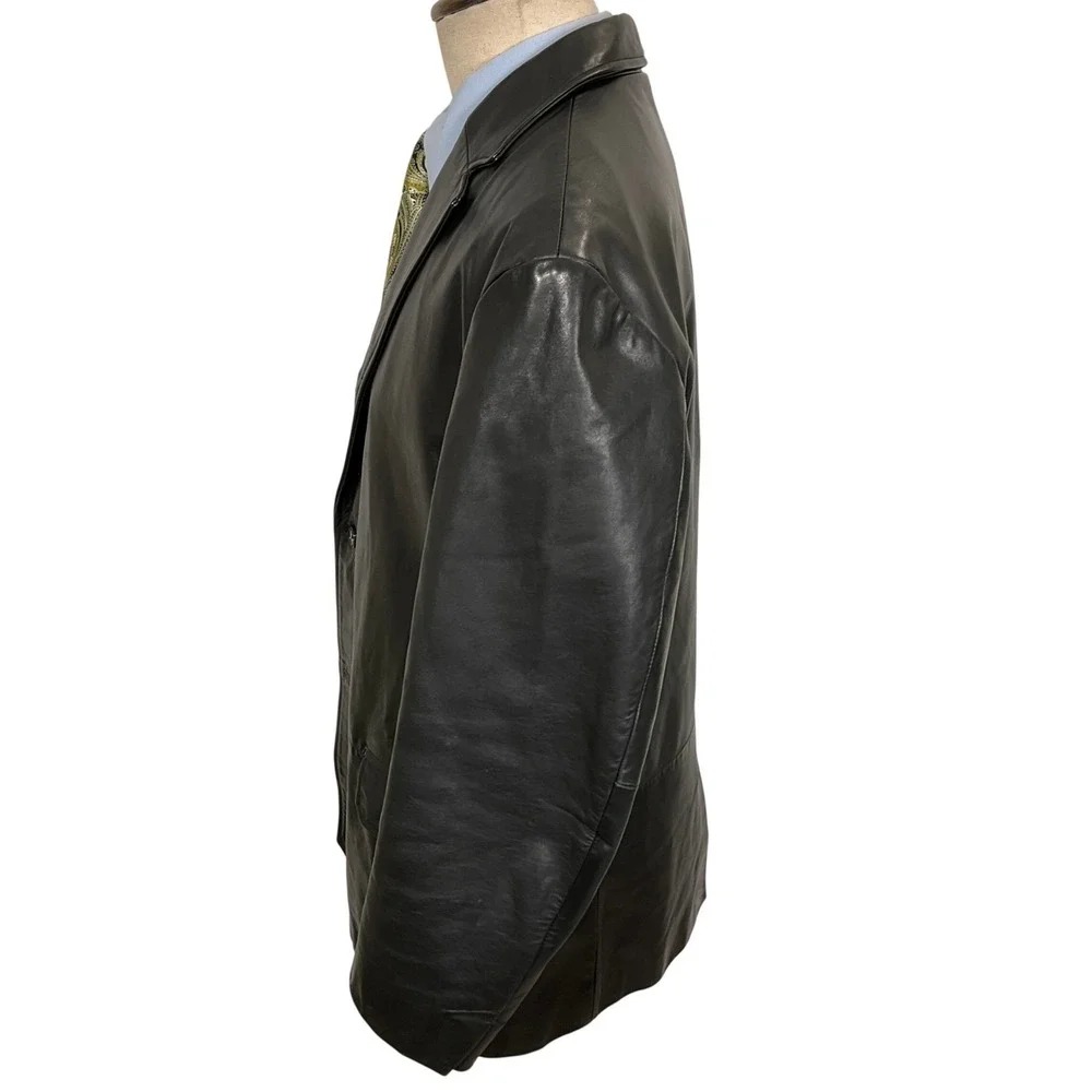 Banana Republic Leather Blazer Mens Large Black 3/2‎ Roll Button Classic Jacket
